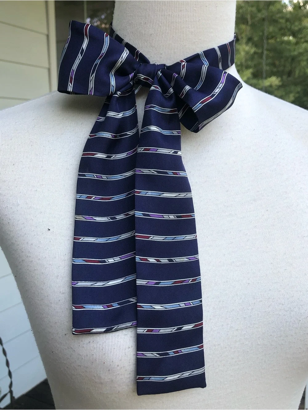 Vintage Symphony 100% Silk Skinny Bow Tie Scarf